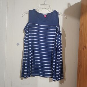Vince Camuto Blue and White Striped Sleeveless Top